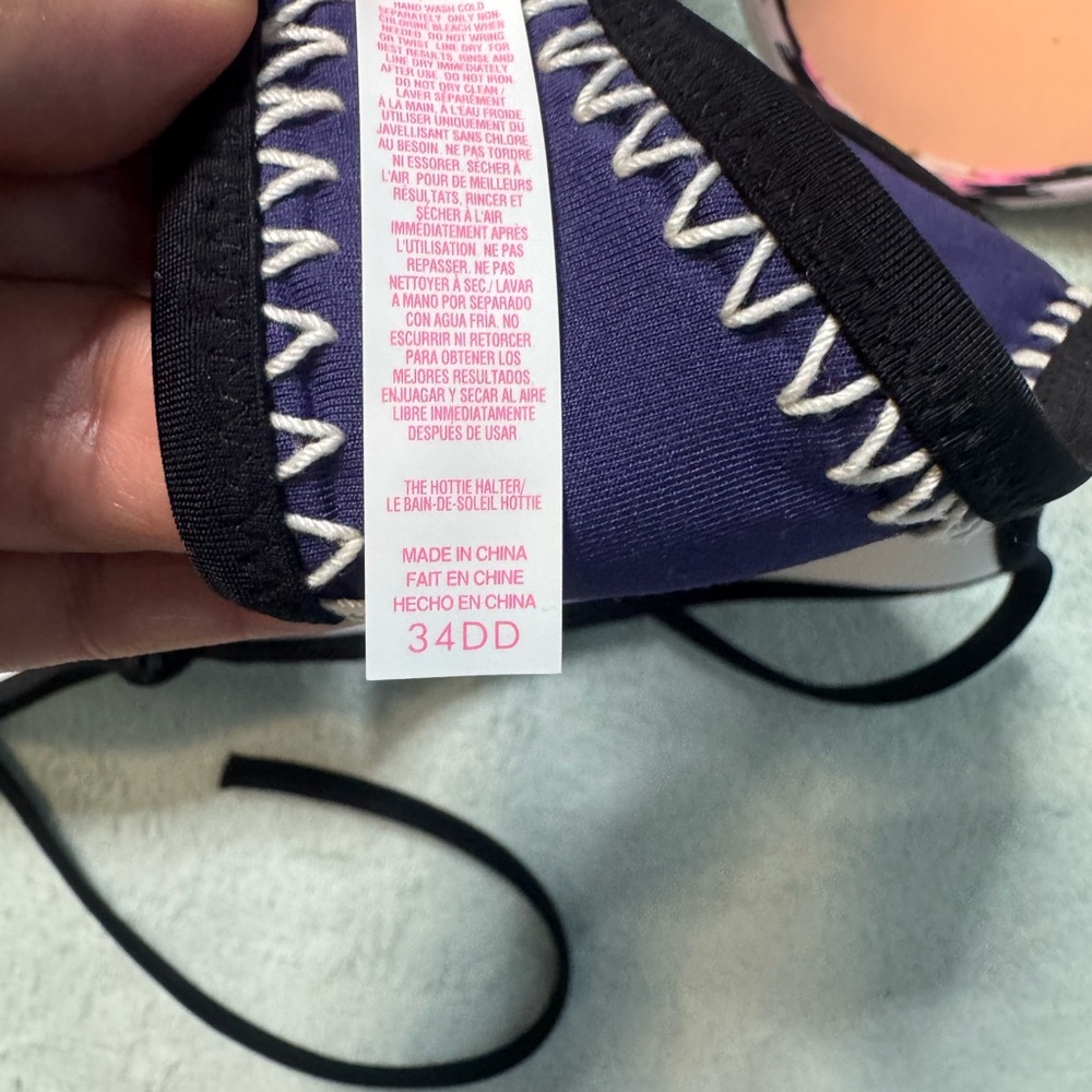 Victoria's Secret Three-Piece Bikini Top Set - Navy, Pink, Teal - Picture 10 of 13